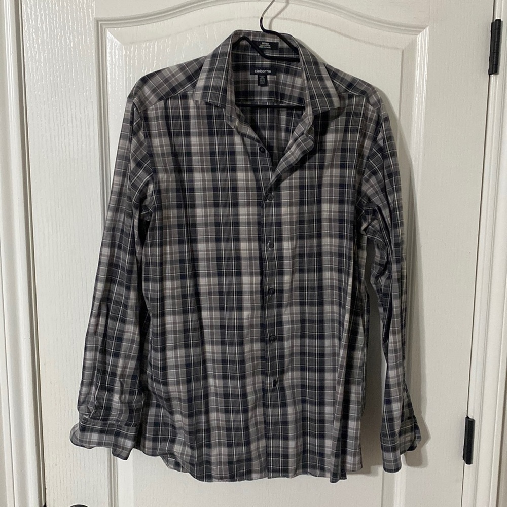 Claiborne Mens Button-up 16.5 34|35 Fitted Cotton